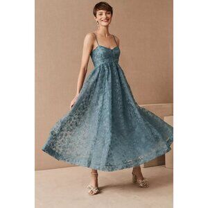 NWT Anthropologie BHLDN Isadora Organza Midi in Blue Embroidered Tank Dress 10